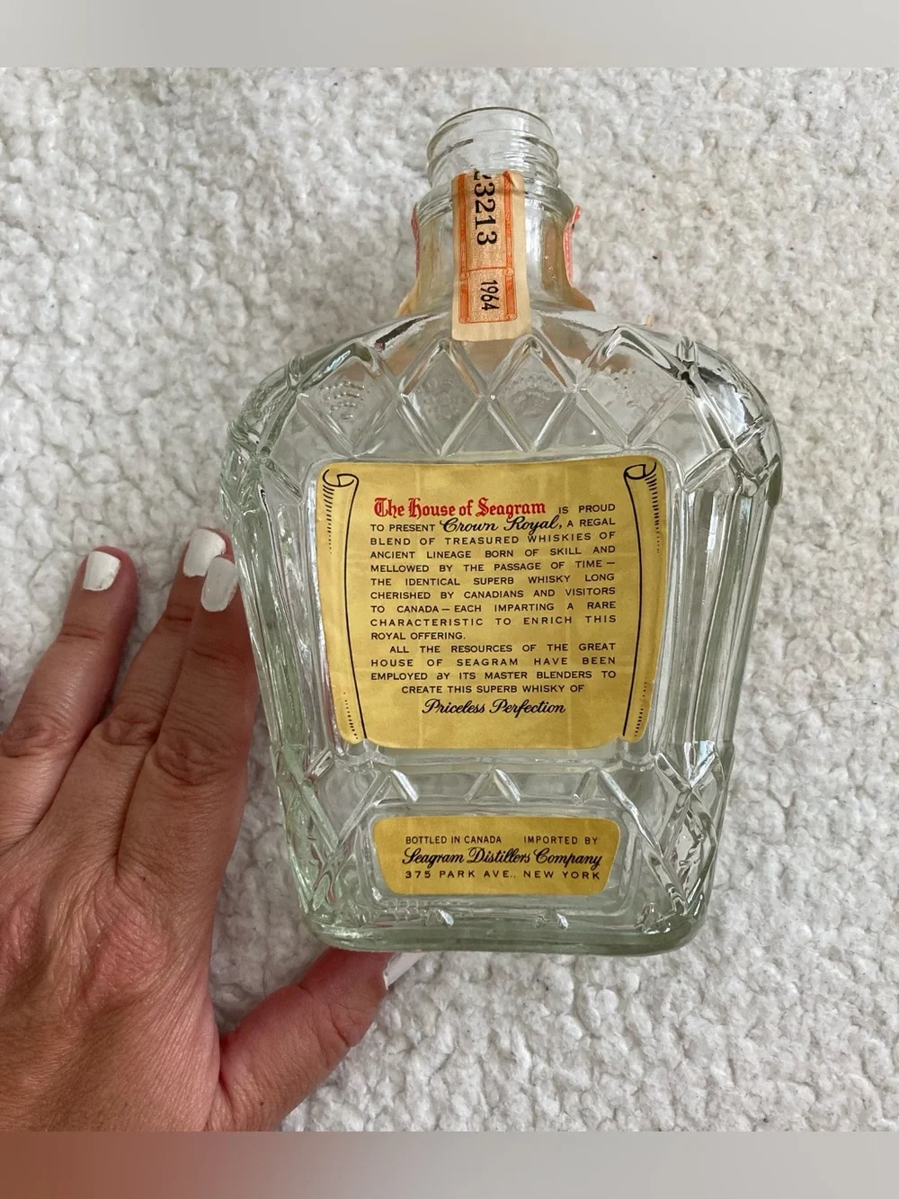 Seagram's Crown Royal Empty Glass Decanter Bottle - Gold & Purple Label